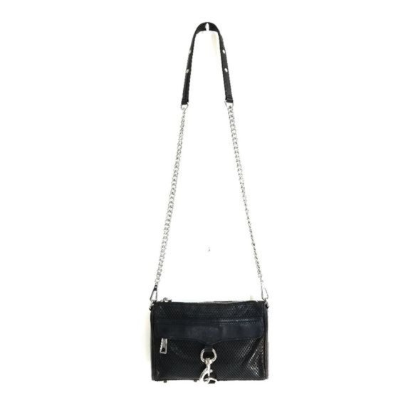 Rebecca Minkoff Mini Mac Perforated Leather Crossbody Bag in Black / Silver - Picture 12 of 13